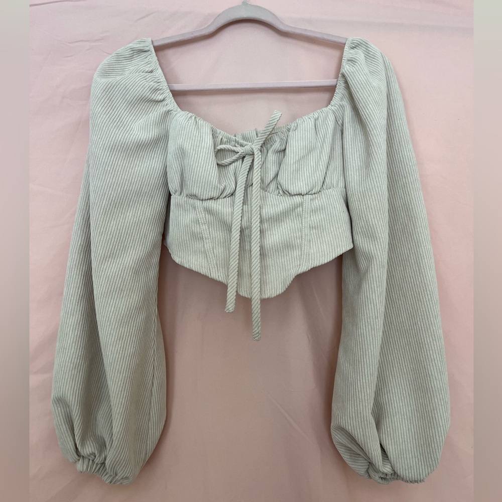 Lantern Sleeve Corduroy Cropped Blouse